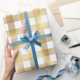 Papier Cadeau Motif Plaid Buffalo Or Et Blanc