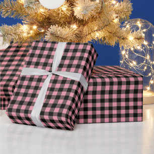 Papier Cadeau Motif Plaid de Buffalo Rose Noir