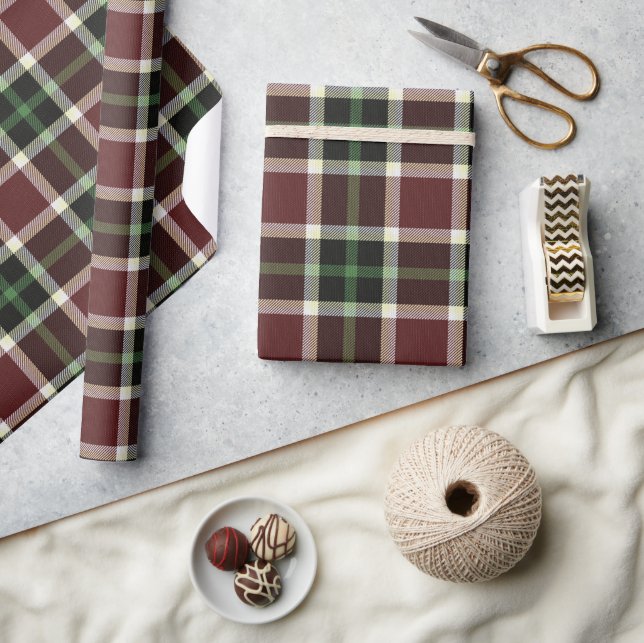 Papier Cadeau Motif plat bleu Tartan blanc foncé bordeaux (Artisanat)