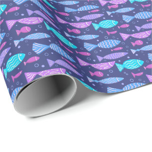 Papier Cadeau Motif plat en boho sans couture avec des poissons 