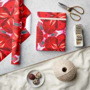 Papier Cadeau Motif Plumeria à fleurs rouges