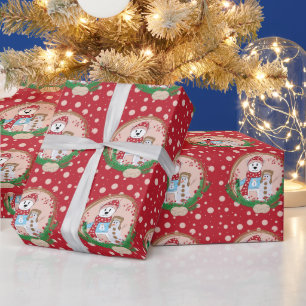 Papier Cadeau Motif Pois de Polar Bear et Snowman 