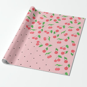 Papier Cadeau motif pois noir cerisier d'aquarelle mignon