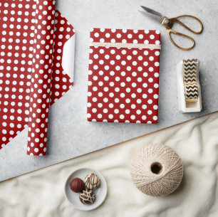 Papier Cadeau Motif pois tendance rouge foncé et blanc