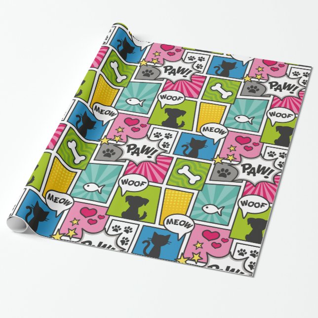 Papier Cadeau Motif pour animaux de compagnie de style bande des (Déroulé)