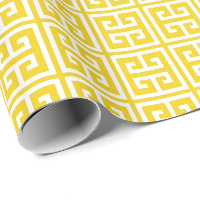 Papier Cadeau Motif principal grec jaune citron (Coin rond)
