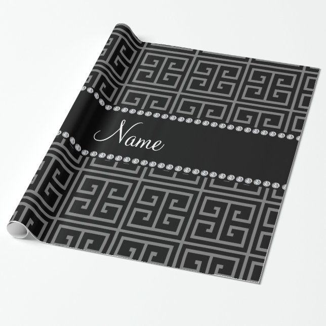 Papier Cadeau Motif principal grec noir nommé personnalisé (Déroulé)