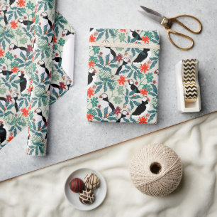 Papier Cadeau Motif Puffin Beige Chaud