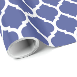 Papier Cadeau Motif Quatrefoil Marocain Bleu de Cobalt