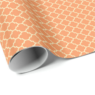Papier Cadeau Motif Quatrefoil Orange Et Beige