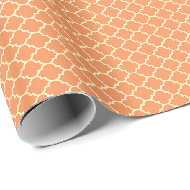 Papier Cadeau Motif Quatrefoil Orange Et Beige (Coin rond)