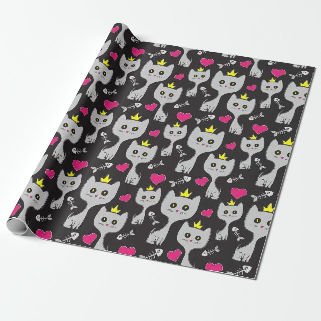 Papier Cadeau Motif Queen Cat (Déroulé)