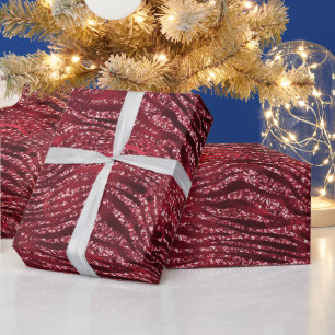 Papier Cadeau Motif Rayures de Tigre Pailleté Rouge Glam