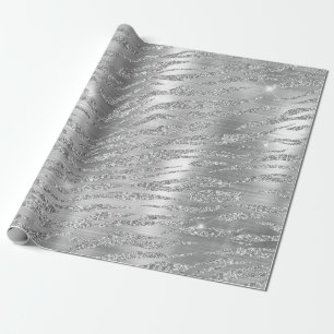 Papier Cadeau Motif rayures de tigre sauvage paillettes argentée