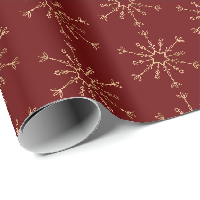 Papier Cadeau Motif Red Gold Snowflake (Coin rond)