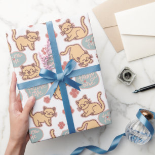 Papier Cadeau Motif Répétitif Adorable Chat Chaton Amoureux