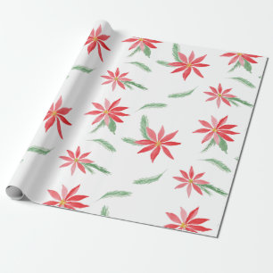 Papier Cadeau Motif répétitif de fleurs de poinsettia rouge d'
