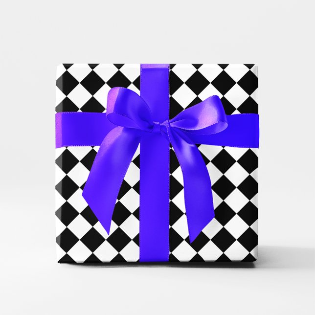 Papier Cadeau Motif rétro noir et blanc À damiers (Retro Black and White Checkered Pattern Wrapping Paper)