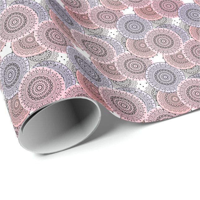 Papier Cadeau Motif rétro, rétro, beige, gris élégant (Coin rond)