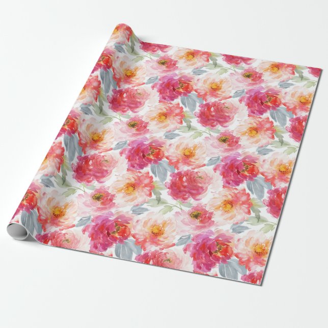 Papier Cadeau Motif rose Aquarelle Peony (Déroulé)
