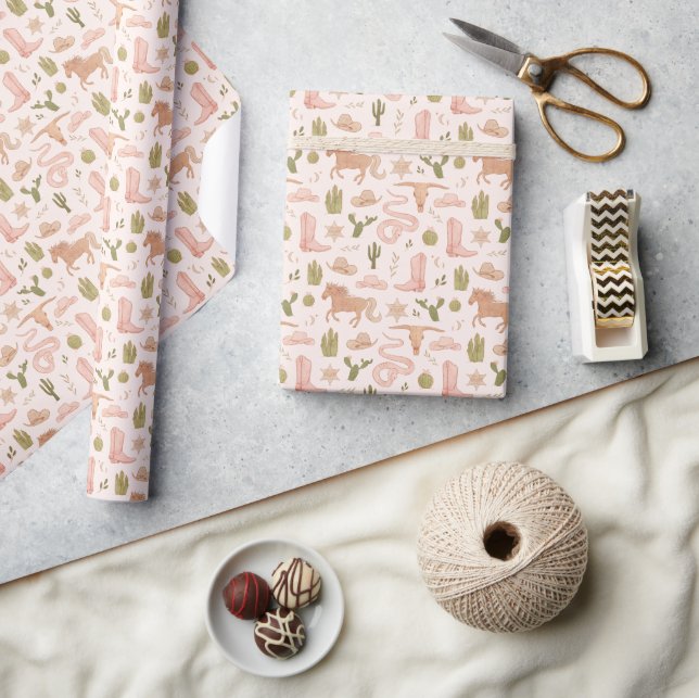 Papier Cadeau Motif rose cowgirl (Artisanat)