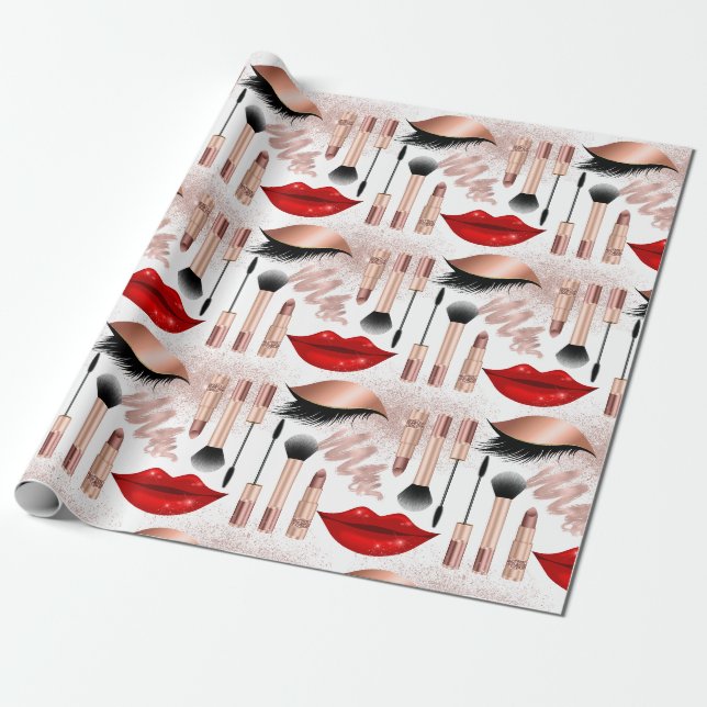 Papier Cadeau Motif Rose de maquillage pour fille (Déroulé)