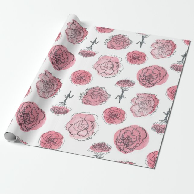 Papier Cadeau Motif rose d'oeillet (Déroulé)