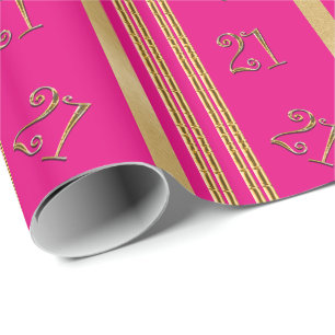 Papier Cadeau motif rose d'or de 21ème anniversaire
