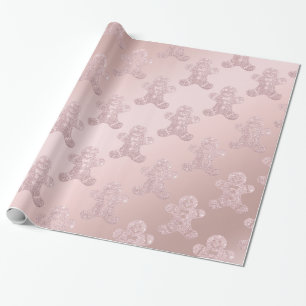 Papier Cadeau Motif rose élégant de bonhomme en pain d'épice 