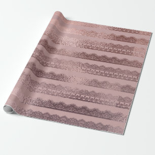 Papier Cadeau Motif rose en dentelle d'or sur rose pâle
