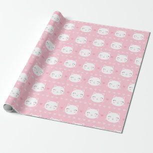 Papier Cadeau Motif rose Girly de chat blanc mignon