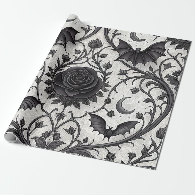 Papier Cadeau Motif Rose Gothique Foncé (3) (Déroulé)