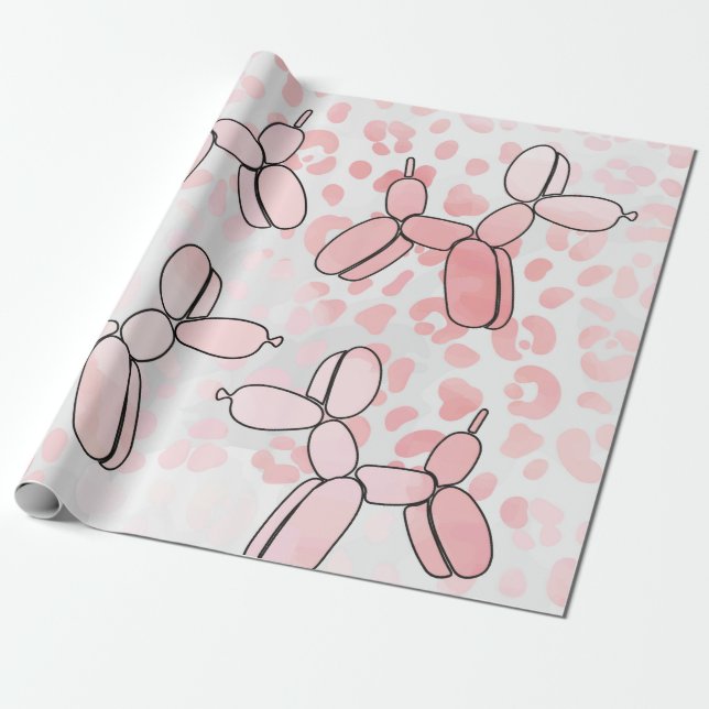 Papier Cadeau Motif rose léopard de chien de ballon (Déroulé)