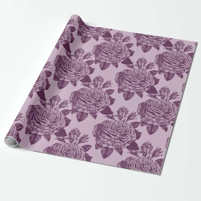 Papier Cadeau Motif Rose Mauve (Déroulé)