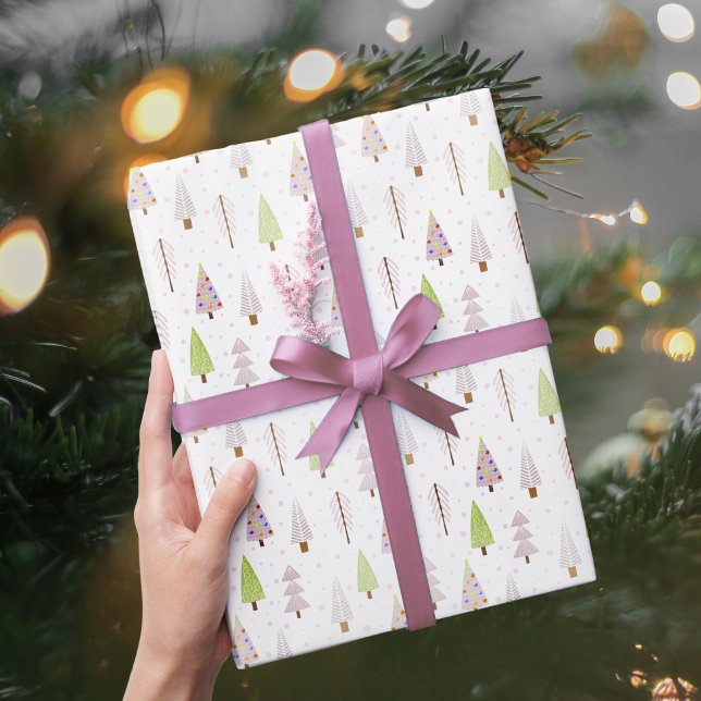 Papier Cadeau Motif rose pâle des arbres de Noël modernes (Créateur téléchargé)