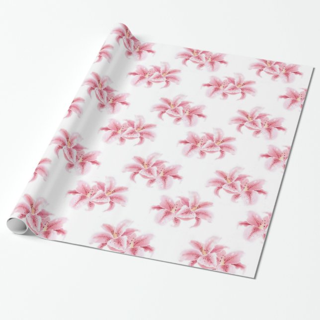 Papier Cadeau Motif rose Stargazer Lys (Déroulé)