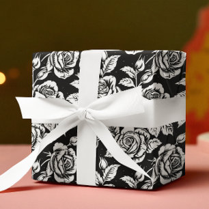 Papier Cadeau Motif rose vintage noir et blanc