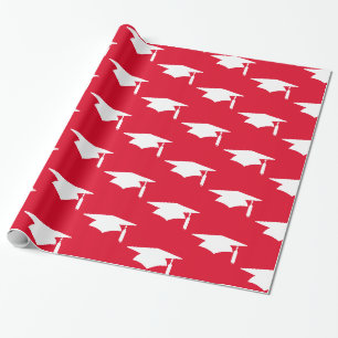 Papier Cadeau Motif rouge de casquettes d'obtention du diplôme -
