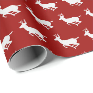 Papier Cadeau Motif rouge foncé et blanc de renne