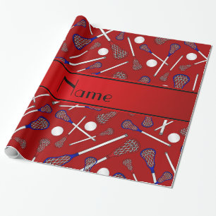 Papier Cadeau Motif rouge nommé personnalisé de lacrosse