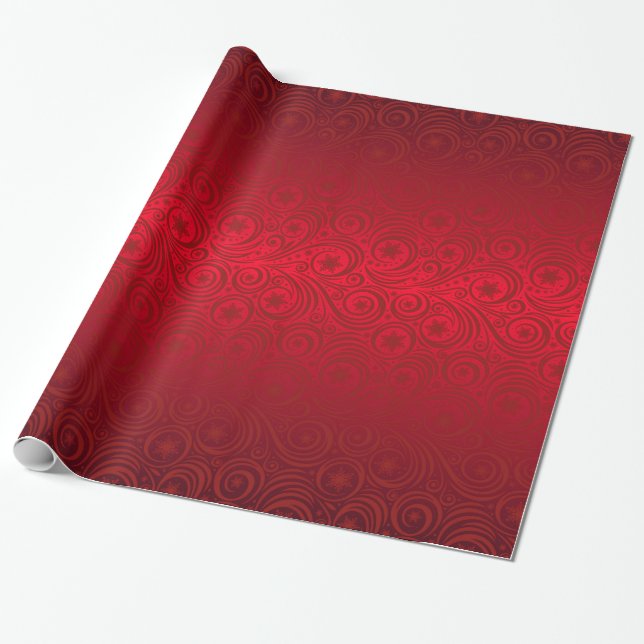 Papier Cadeau Motif rouge Ombre Flocon de neige Damask (Déroulé)