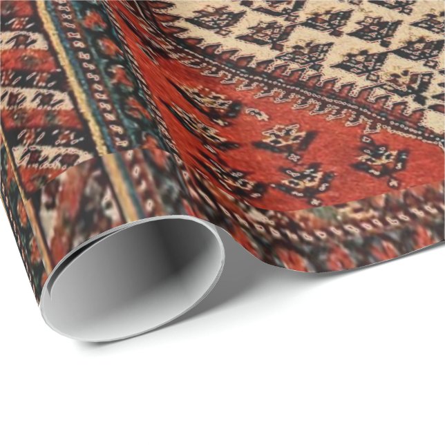 Papier Cadeau Motif rouge oriental de coureur (Coin rond)