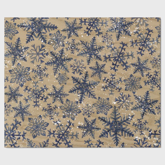 Papier Cadeau Motif rustique bleu et Brown de flocon de neige (Couture)