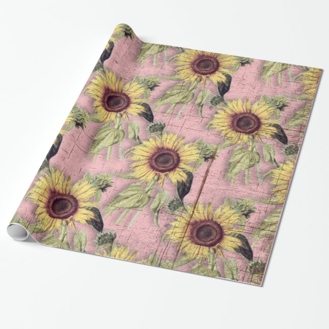 Papier Cadeau Motif rustique de tournesol d'automne (Déroulé)
