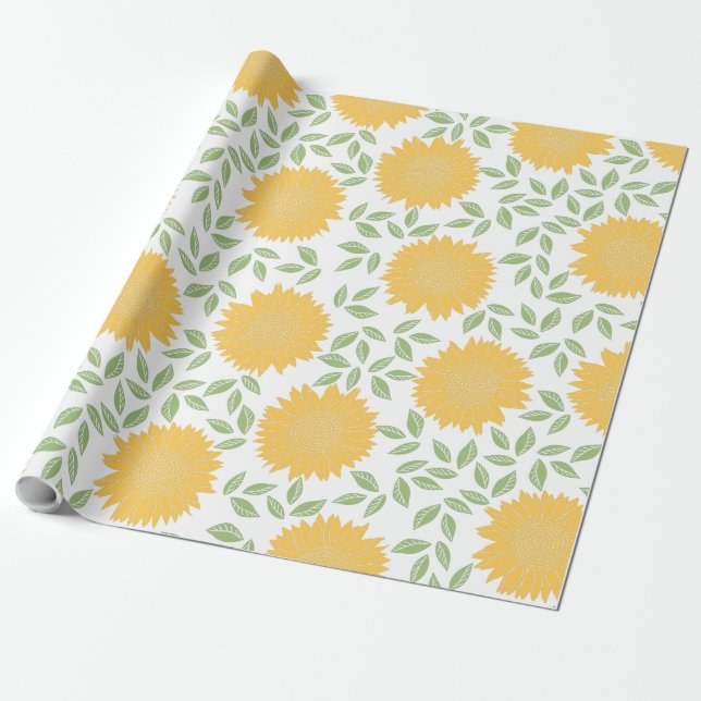 Papier Cadeau Motif rustique mignon de tournesols de pays (Déroulé)