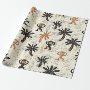 Papier Cadeau Motif Safari Jungle Singe Bohème