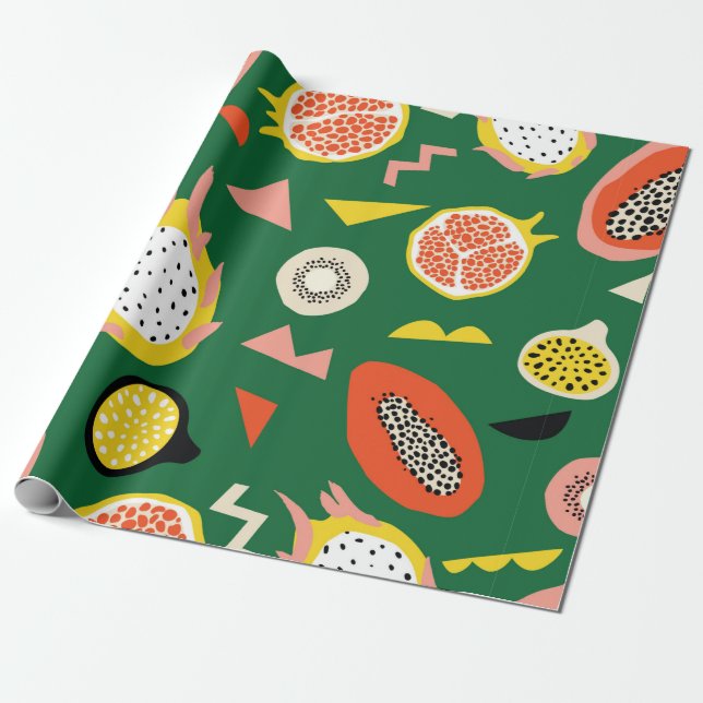 Papier Cadeau Motif sans couture aux fruits tropicaux (Déroulé)