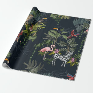 Papier Cadeau Motif sans couture avec animaux de la jungle, fleu