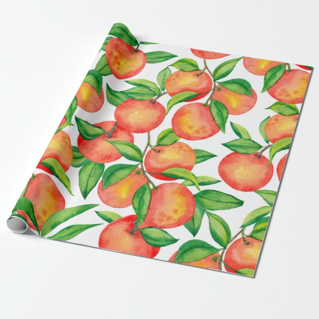 Papier Cadeau Motif sans couture avec aquarelle fruit mandarin e (Déroulé)