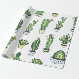 Papier Cadeau Motif sans couture avec cactus verts et succulents